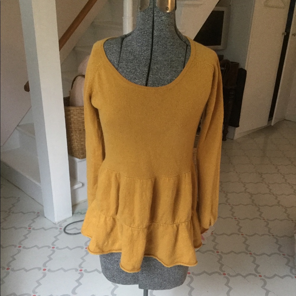 Garnet Hill Cashmere Tiered Peplum Mustard Size XS